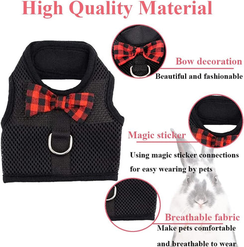ASOCEA Adjustable Bunny Harness and Leash - Breathable Mesh Vest for Small Animals - Black M