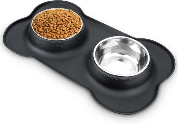 AsFrost Dog Food Bowls - Stainless Steel Pet Bowls with No-Spill and Non-Skid, Black, 12oz