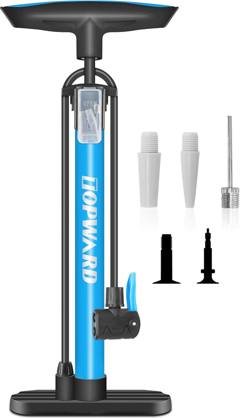 Portable Bicycle Tire Pump, Hand Air Pump for Bike, Fits Presta & Schrader Valve, Includes Ball Pump Needle