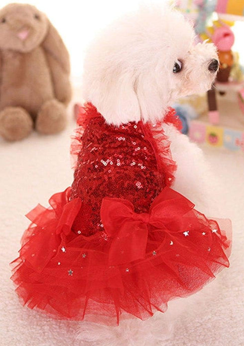 Fashion Sweet Puppy Dog Blingbling Princess Skirt, Pet Dog Lace Cake Camisole Tutu Dress, Red Small