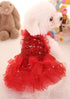 Fashion Sweet Puppy Dog Blingbling Princess Skirt, Pet Dog Lace Cake Camisole Tutu Dress, Red Small