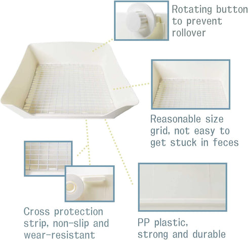 6 Chinchillas Fhiny Large Rabbit Litter Box for Cage, Plastic Guinea Pig Ltter Pan with PCS Disposable Pee Pads Potty