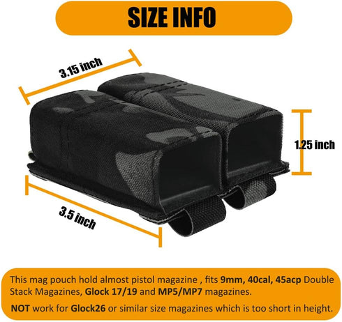 KRYDEX Single/Double Pistol Mag Pouch - Nylon 9mm Quick Release Magazine Insert