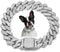 Silver Cuban Link Dog Collars, Bling Dog Necklace Diamond Glitter Rhinestone for Small Medium Large Pets, 14-Inch