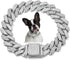 Silver Cuban Link Dog Collars, Bling Dog Necklace Diamond Glitter Rhinestone for Small Medium Large Pets, 14-Inch