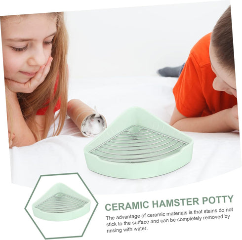 JUMPLAWN Chinchillas Triangle Ceramic Rabbit Litter Box Non-Slip Mat Portable Bunny Toilet for Guinea Pigs and Small