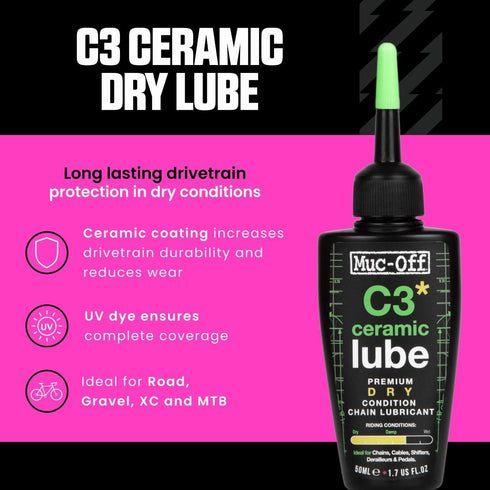 C3 50 Muc-Off Ceramic Dry Chain Lube, Milliliters - Premium Bike Chain Lubricant with UV Tracer Dye - Formulated