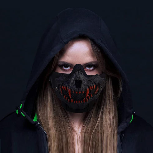 Tactical Half Face Skull Masks for Airsoft, Mesh Mask with Ear Protection for Halloween Paintball Hunting