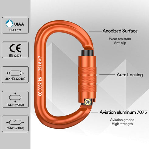 25KN (5620 lbs) FVW CE Certified Auto Locking Climbing Carabiners, Professional Heavy Duty Caribeaners for Rappelling
