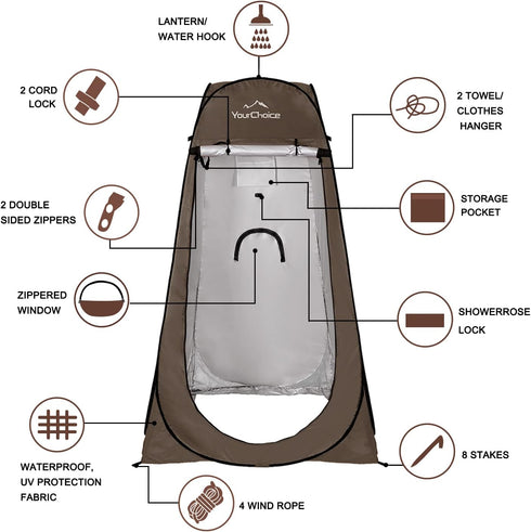 Your Choice Privacy Tent, Pop Up Shower Changing Toilet Tent, Portable Camping Shelter, 6.2 FT Tall