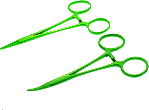 Pet Colourful Stainless Steel Hemostat Forcep Kit, Pet Ear Hair Pull Forcep, Bend Head and Straight Head (Green)