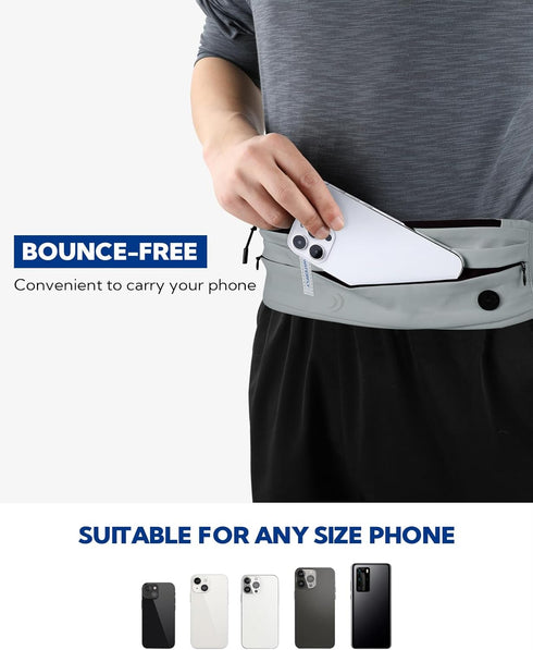 WATERFLY Running Belt Fanny Pack: Runner Marathon Jogging Waist Pack Sport Workout Exercise Fitness Phone Holder Belt for Men Women Jogger Slim Waistband