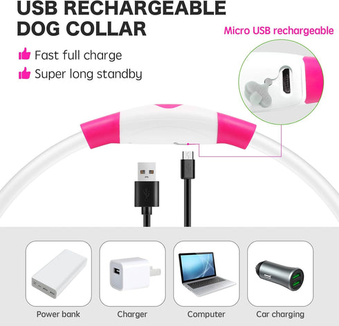 BSEEN Light Up Dog Collars, Rechargeable LED Puppy Collar, Glowing TPU Cuttable Collar for Small Medium Large Dogs (XS,
