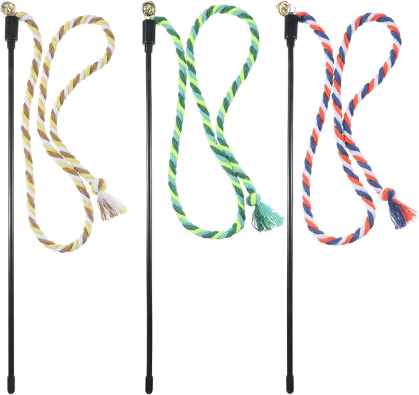 Xthrotsenk 3Pcs Cat Teaser Wand Cat Rope Toy Colorful Cats Rope Toy Interactive