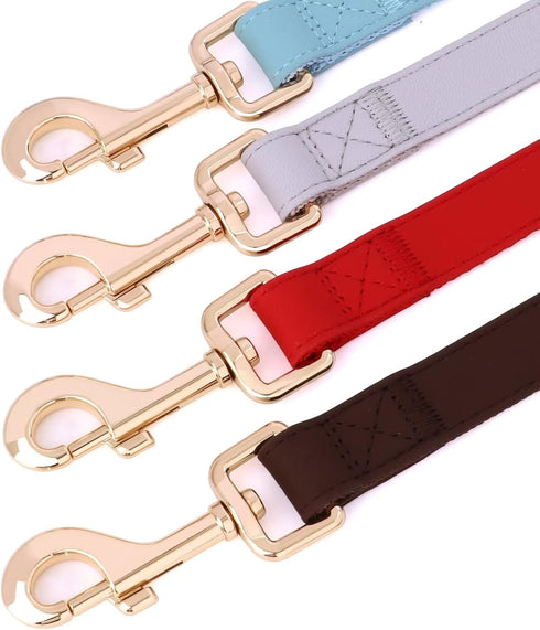 PET ARTIST Soft Leather Dog Collar and Leash Set, Bright & Solid Nylon Grey Dog Collar with Quick Release Metal Buckle,