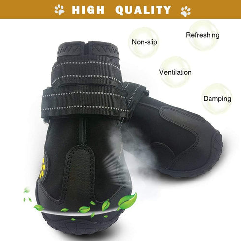 Waterproof Dog Boots - Outdoor Shoes for Medium to Large Dogs with Reflective Fastening Straps and Rugged Anti-Slip