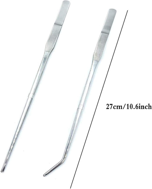 FRUTA Long Reptiles Feeding Tongs, Stainless Steel Straight and Curved Tweezers Set for Reptiles, Lizards, Bearded