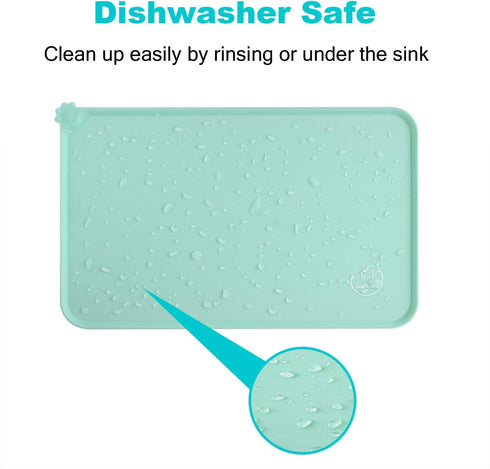 Silicone Waterproof Pet Feeding Mats, Non Slip, Easy Clean Dog Cat Bowl Placemat (18.5" x 11.5") Green