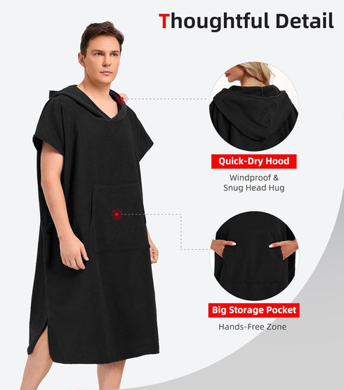 Abahub Surf Poncho Men & Women Towel Poncho Adult with Hood, Thick Quick Dry Changing Poncho Towel, Microfiber Wearable