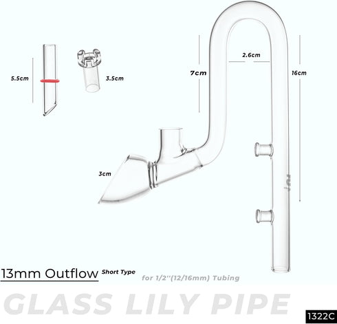 Aquarium Glass Lily Pipe for Canister Filter, Unique Outflow Surface Skimmer, Ideal for Shallow Tanks, 1/2'' Tubing