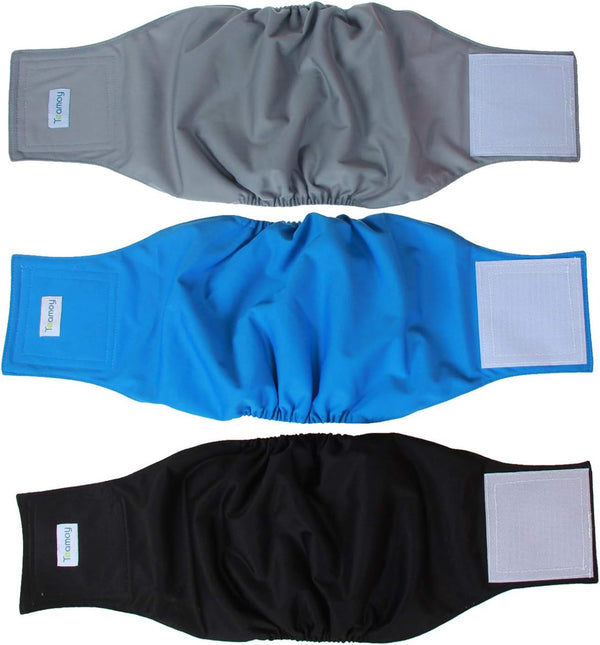 Teamoy Reusable Wrap Diapers for Male Dogs, Washable Puppy Belly Band Pack