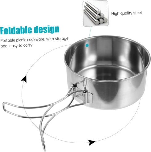 1set Happyyami Outdoor Cooking Pot Stainless Steel Cookware for Camping Hiking and Picnics Lightweight Easy to Clean