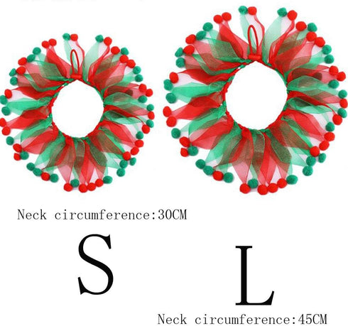Christmas Pet Collar Ornaments, Adjustable Red Green Holiday Dress Collar for Cat and Dog (L(45CM))