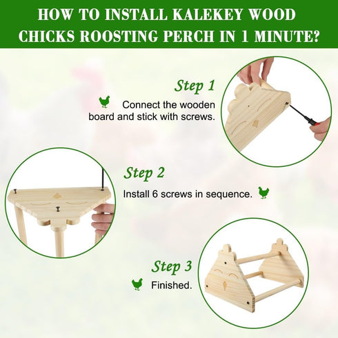 Kalekey 13" Chicken Perch for Coop - Natural Pine Wood Chicken Roosting Perch with Decorative Design, Baby Chick Toys