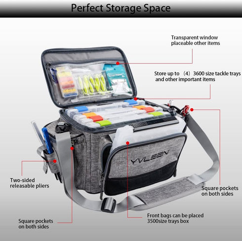 YVLEEN Fishing Tackle Box Bag, Large Outdoor Storage Bag, 100% Water-Resistant Polyester for Tackle