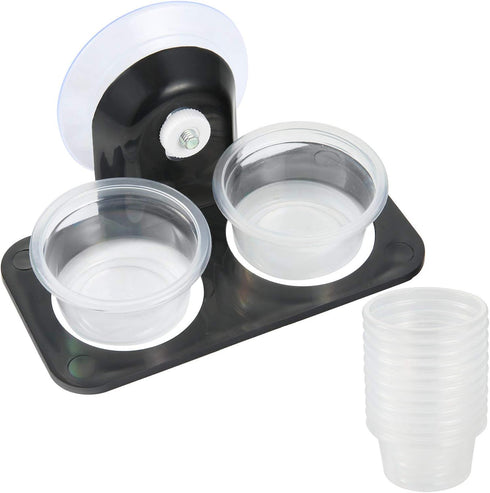 SLSON Gecko Feeder Ledge Acrylic with 20 Pack 1 oz Plastic Bowls - Improved Suction Cup Reptile Feeder, Black