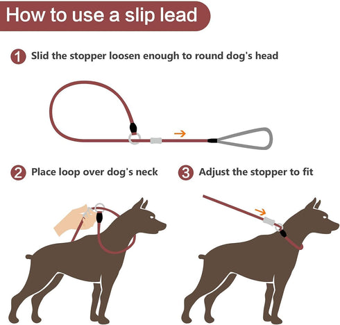 Strong Slip Rope Dog Training Leash 4ft, Heavy Duty Braided Nylon Lead with Padded Handle for Medium Large Dogs