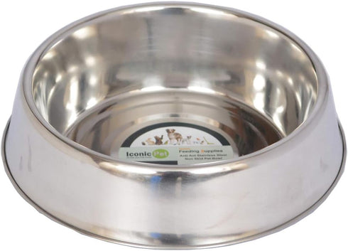 ICONIC PET 2 Pack Stainless Steel Non-Skid Pet Bowls, 16 Oz, Raised Rim, Dishwasher Safe for Dog or Cat