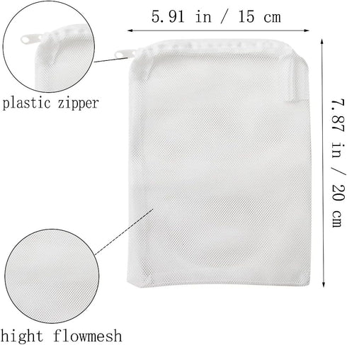 10 Pcs Tanks Filter Media Bags, Reusable Aquarium Filter Bags with Zipper for Activated Carbon, Ceramic Rings