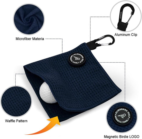 Small Magnetic Golf Towel, Microfiber Waffle Design with Clip, Industrial Strength Magnet for Golf Bags and Carts