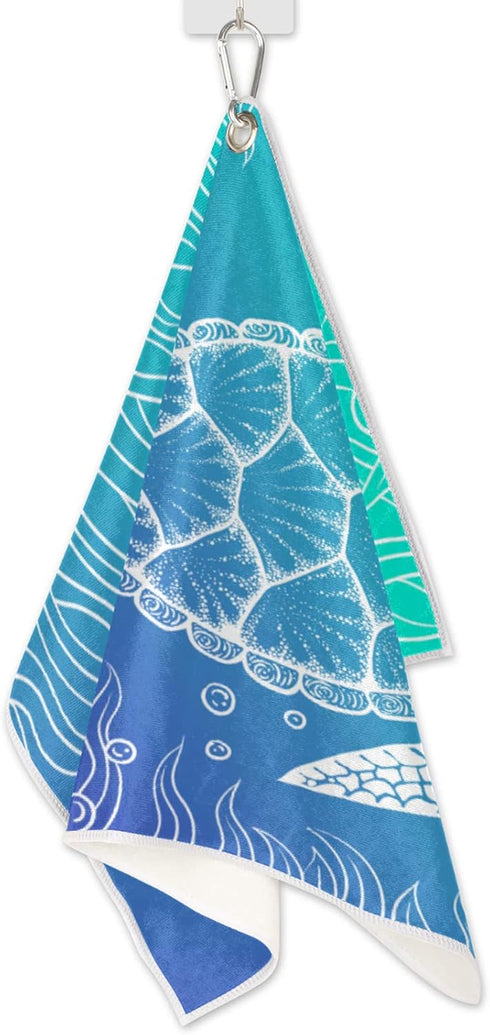 Pardick Golf Towel for Men Women, Boho Art Sea Turtle, Microfiber Fabric for Golf Bags