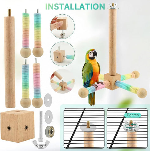 Yuanfenron Parrot Spinning Windmill Perch, Bird Toy Rotating Stand for Parakeets, Cockatiels, Budgies - Interactive
