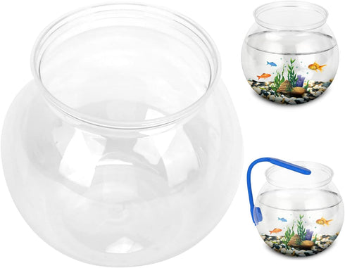 Mini Fish Classic Drum - Transparent Plastic Round Bowl Aquarium for 360° View Centerpiece