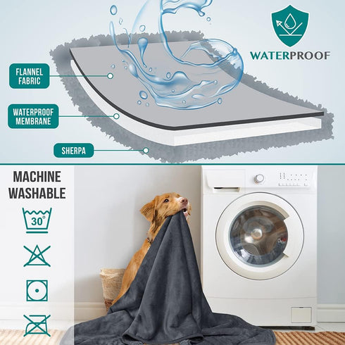 PetAmi Waterproof Dog Blanket, Pee Proof Reversible Fleece Blanket for Small Medium Dogs, 24x32 Gray