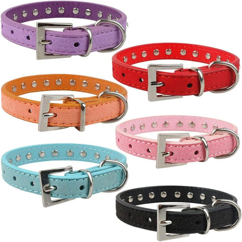 Cute Elegant Fancy Suede Leather Dog Collar, 1 Row Bling Rhinestone Crystal, Small, Purple