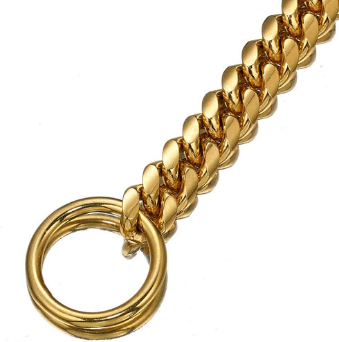 18K Gold Plated Dog Chain Collar, Stainless Steel Cuban Link Choke Collar for Dog's Training, Daily Use (15mm, 14'')