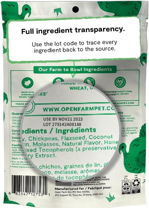 Open Farm Dehydrated Grain-Free Dog Treats, Natural Simple Ingredients, No Artificial Flavors, 1 Pack Turkey Jerky.