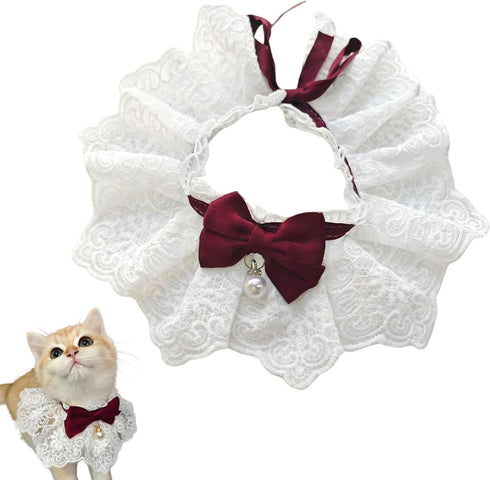 Hikiwin Elegant Lace Cat Collar with Cute Bow,Cat Collar with Bow Tie,Pet Lace