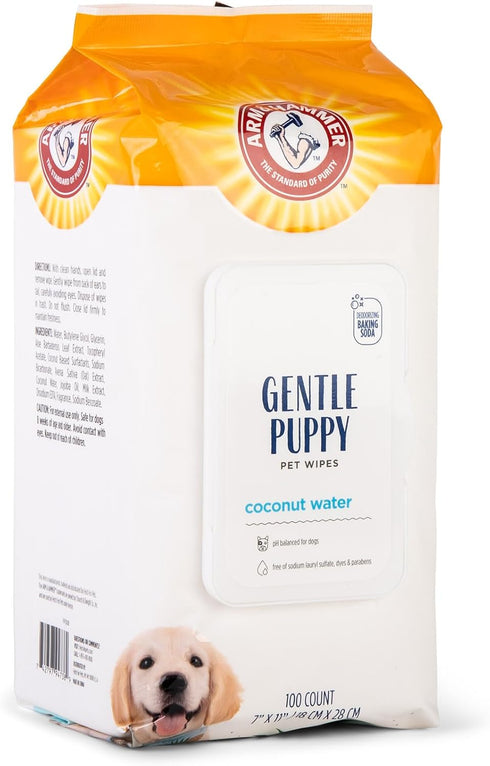 Arm & Hammer for Pets Gentle Puppy Bath Wipes, Coconut Water | All Purpose Puppy Cleaning Wipes Remove Odor & Refresh Skin for Pets | Gentle Tearless Pet Wipes 100 Count, 3 Pack