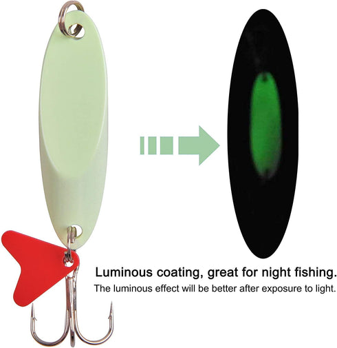 Elyrav Fishing Spoon Lures Glow Spoons Jigging Bait with Sharp Treble Hooks Luminous Metal Lures Casting Spoons Spinner