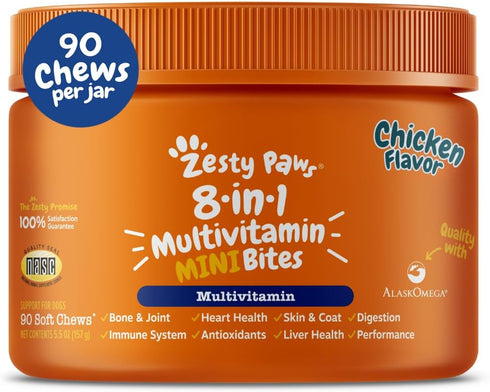Zesty Paws Multivitamin Treats for Dogs, Glucosamine Chondroitin for Joint Support, 90ct Chicken Flavor