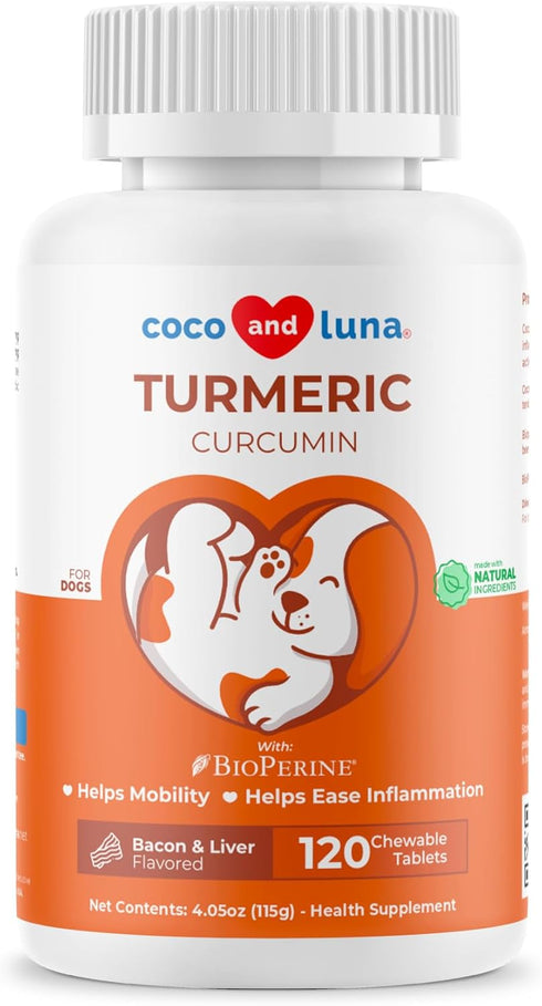 Turmeric for Dogs - 120 Chewable Tablets for Anti-Inflammatory Pain Relief & Joint Support