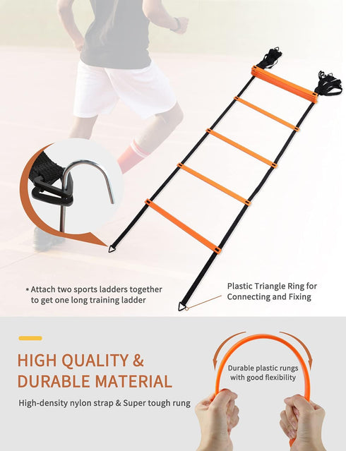 YISSVIC 20 Feet Agility Ladder Set with 12 Adjustable Rungs, Speed Training Equipment, Cones, Parachute, Jump Rope