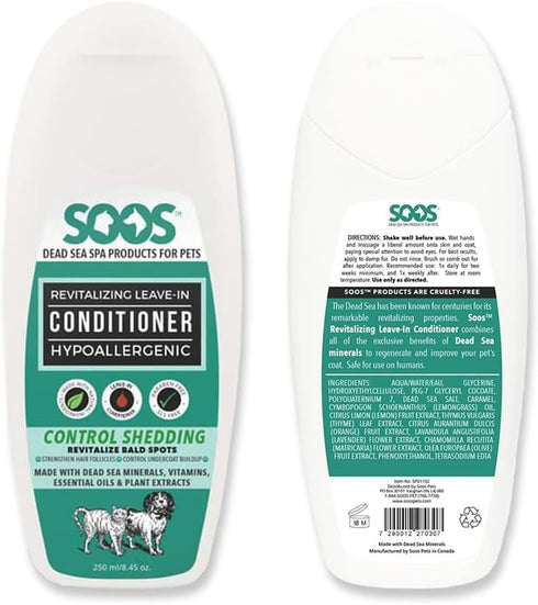 Soos Pets Natural Dead Sea Pet Conditioner - Hypoallergenic Leave-In for Dogs and Cats, 250ml / 8.45 oz