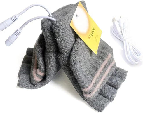 Women's & Men's 2 Pack USB Heated Gloves - Winter Mitten Heating Warmer (Black+Gray)