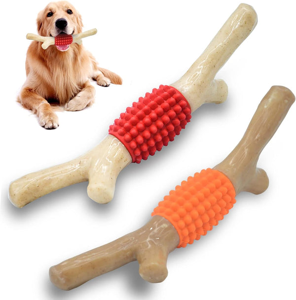 SCHITEC Dog Chew Toy for Aggressive Chewers, Tough Big Nylon & Rubber Teething Stick with Real Bacon Flavor